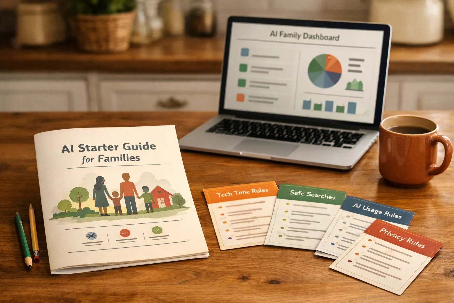 Parent-led Calm Family AI setup preview on a warm kitchen table